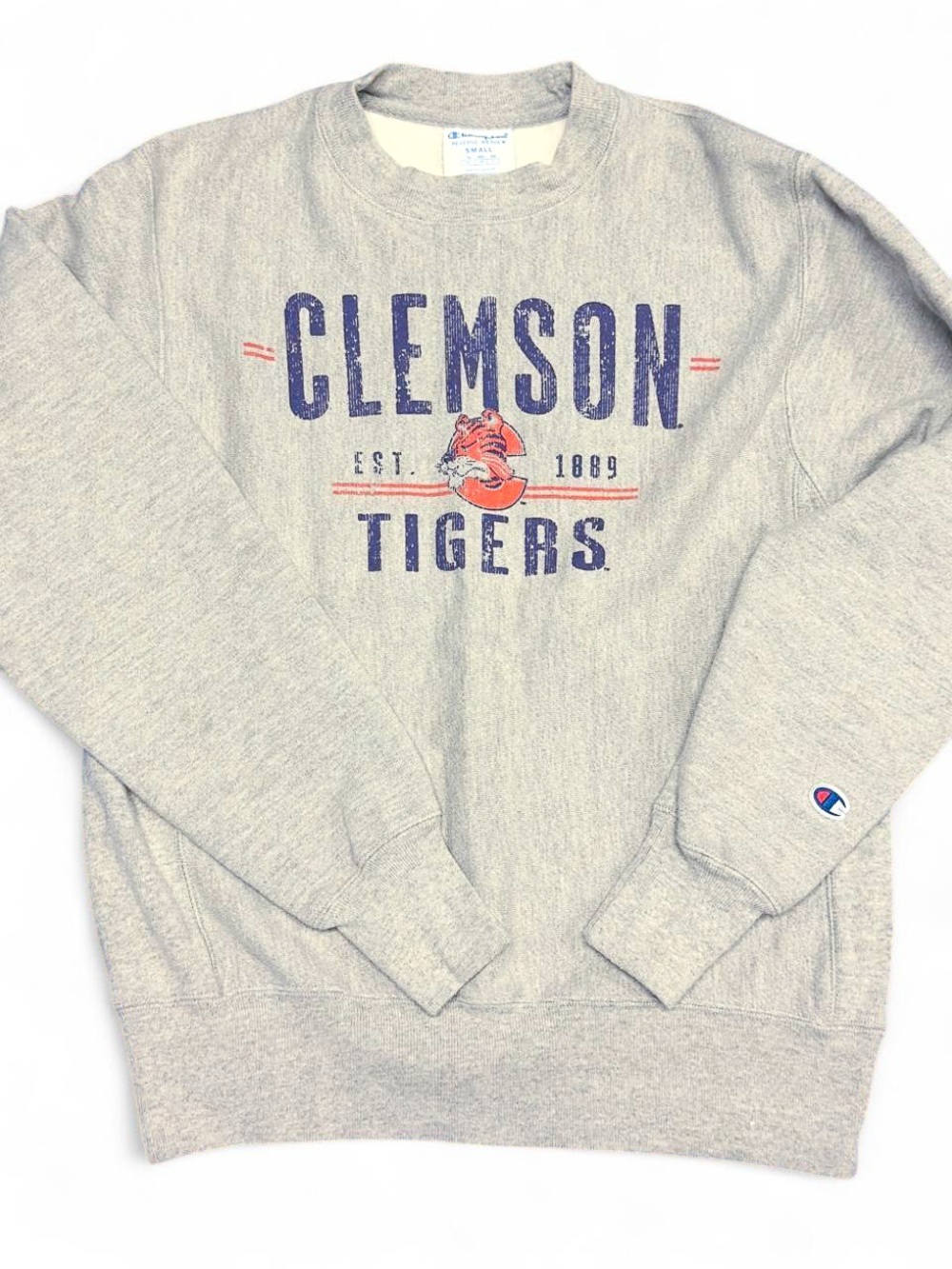 Champion Gray Clemson Tigers Crewneck Sweatshirt with Orange & Navy Logo